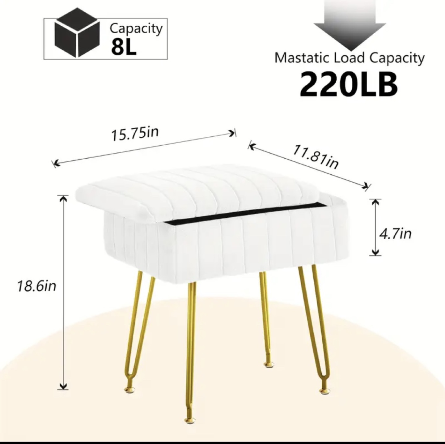 Velvet Upholstered Storage Ottoman with Gold Legs - photo 2