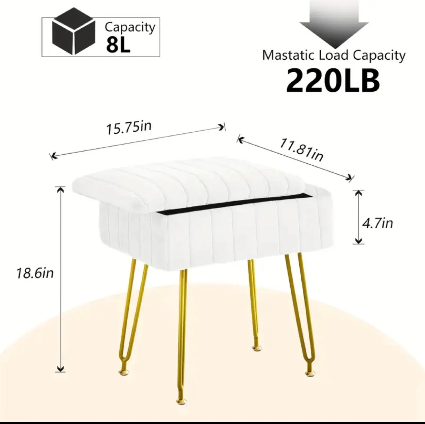 Velvet Upholstered Storage Ottoman with Gold Legs image indicator(2)