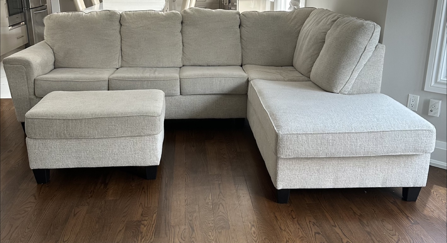 Beige Sectional Sofa with Ottoman