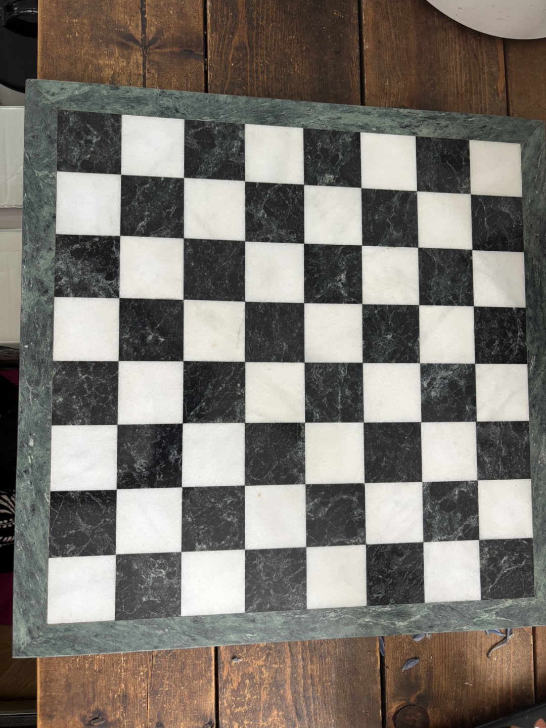 Marble Chessboard and brass and copper Chess Set