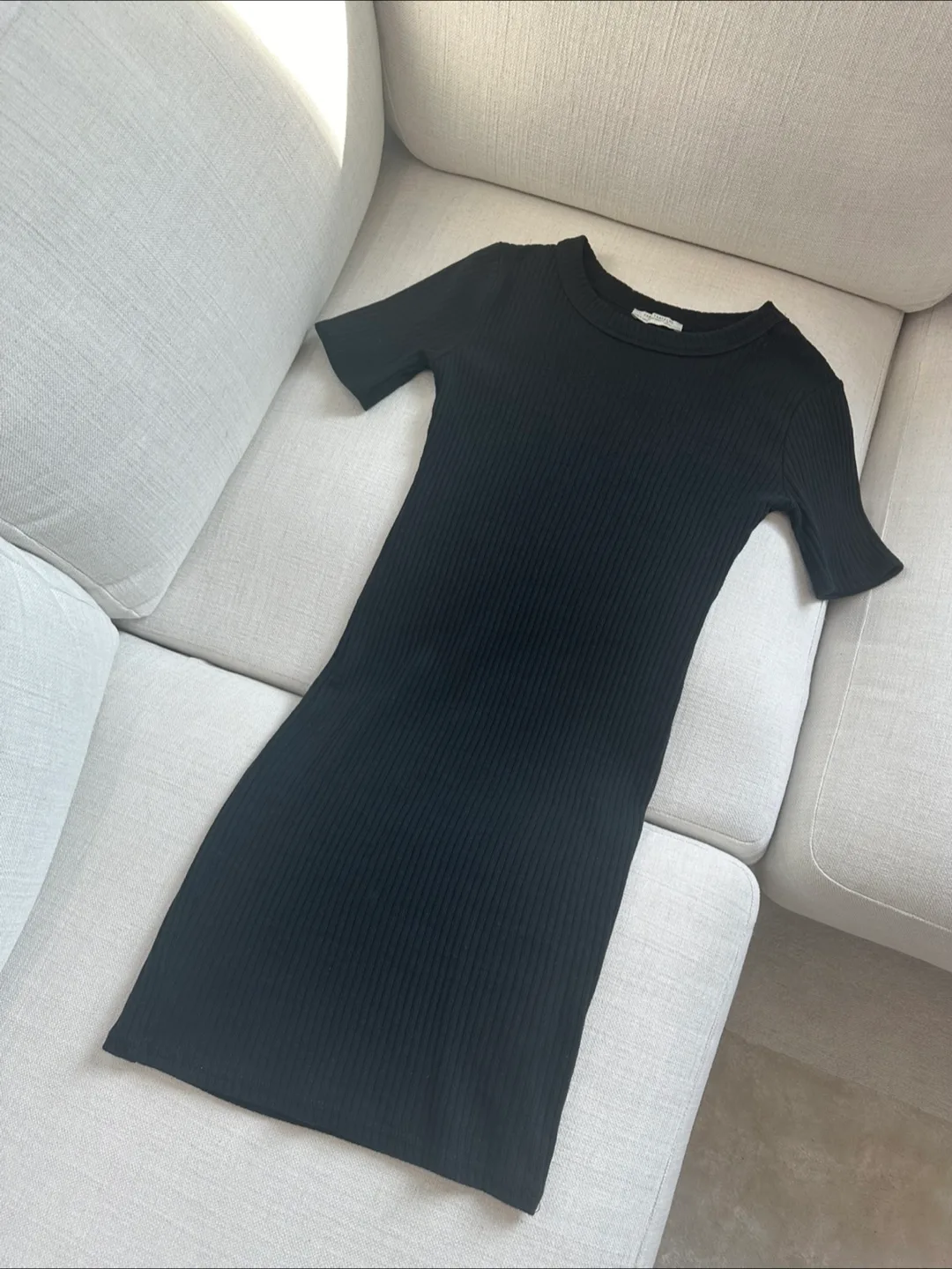 Zara Black Ribbed Mini Dress Size S thumbnail
