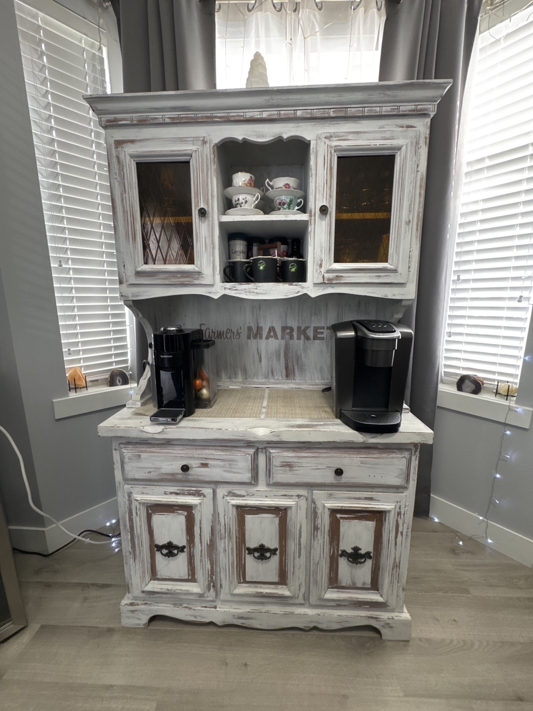 Rustic White Distressed Hutch with Coffee Bar - photo 2