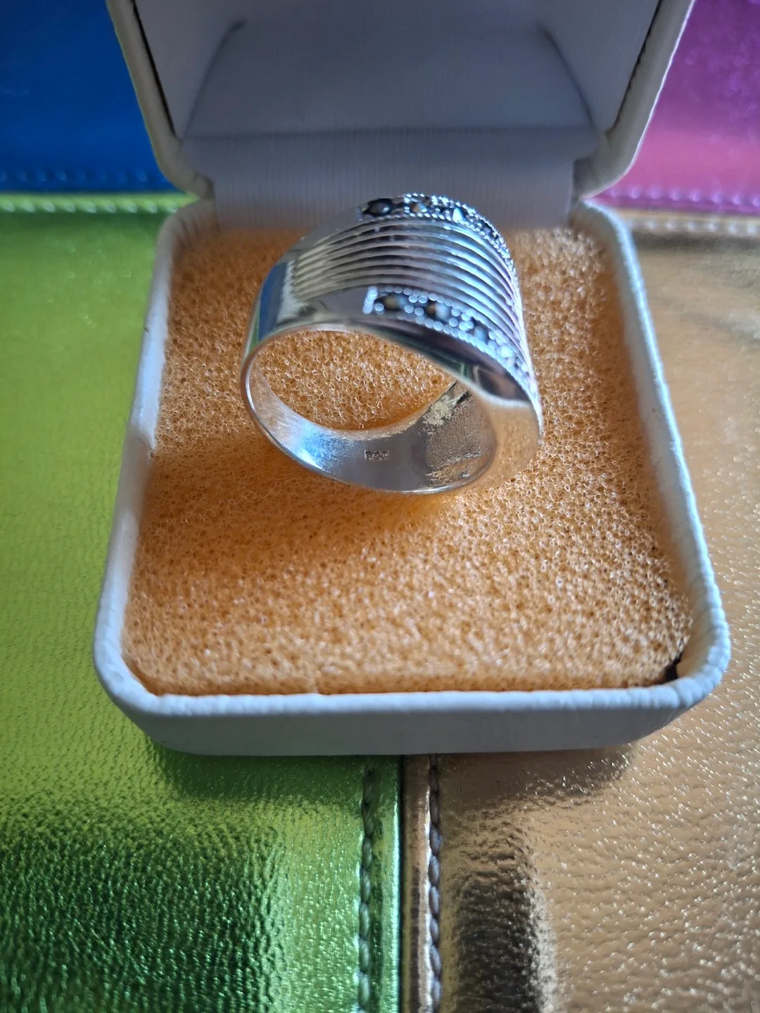 Silver marcasite statement ring (stamped 925) image indicator(3)