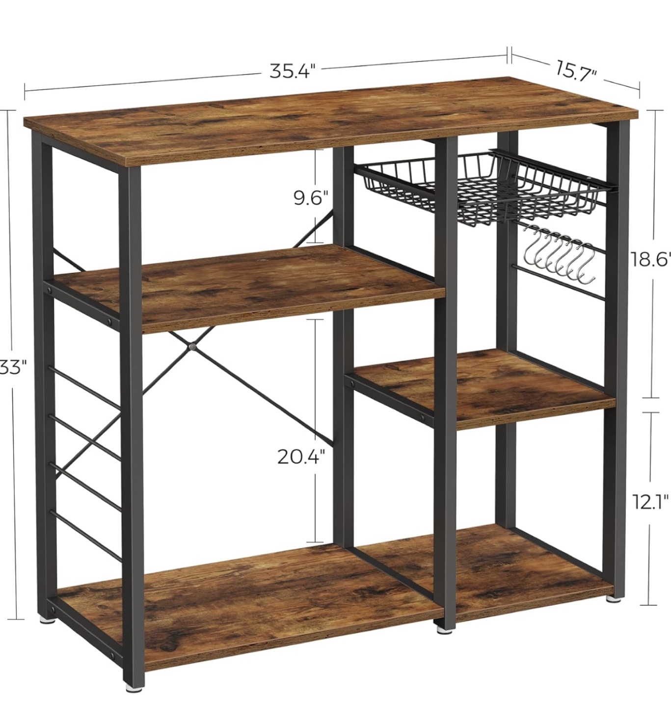 Rustic Brown Kitchen Baker's Rack with Metal Frame - photo 2