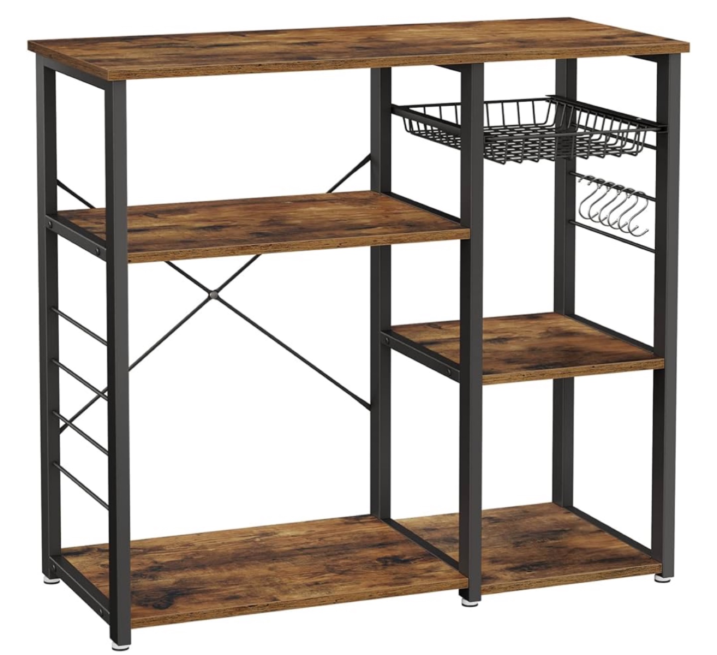 Rustic Brown Kitchen Baker's Rack with Metal Frame