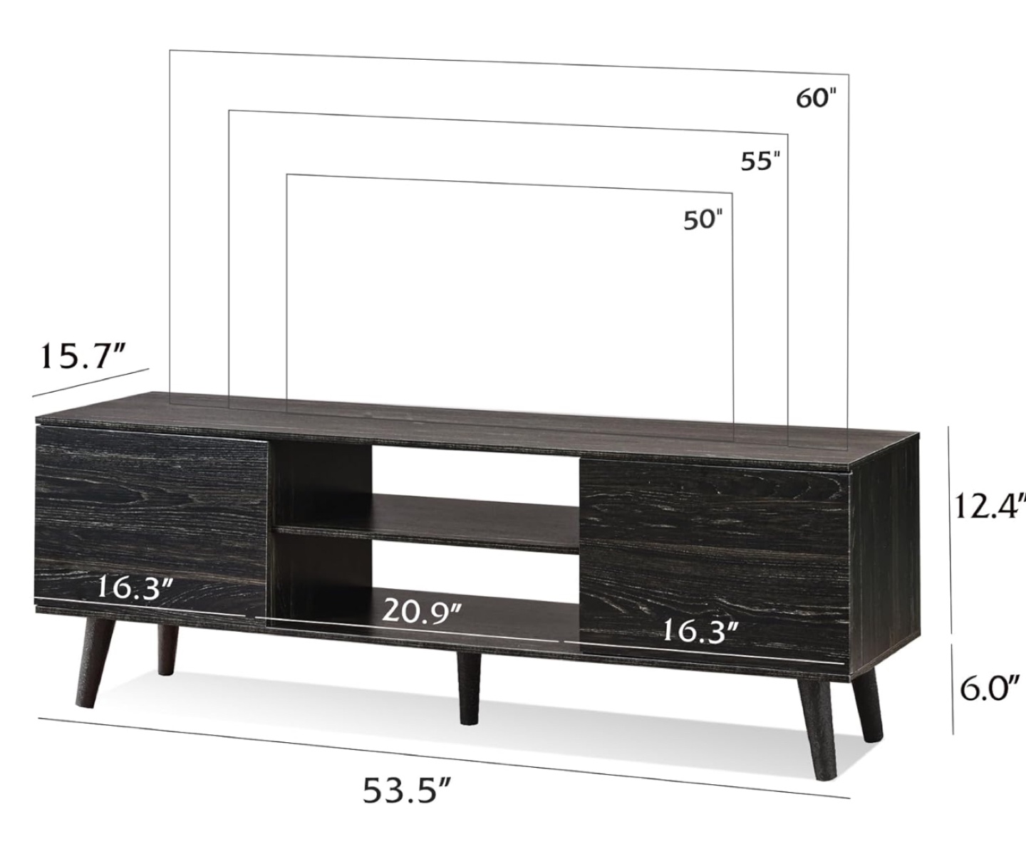 Mid-Century Modern TV Stand, Black Wood Finish