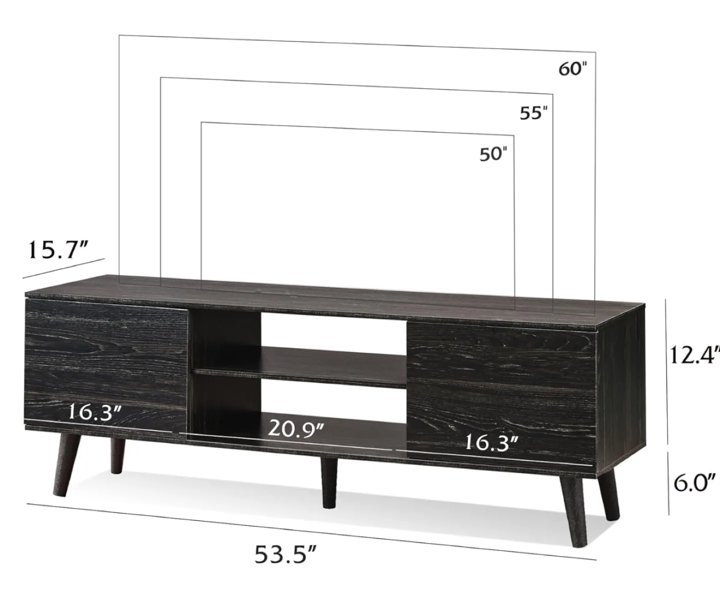 Mid-Century Modern TV Stand, Black Wood Finish thumbnail