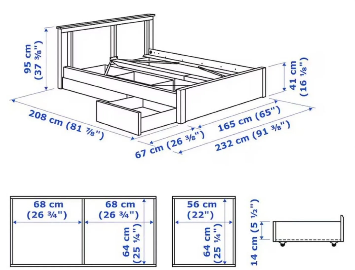 IKEA SONGESAND Queen Bed Frame with Storage image indicator(3)