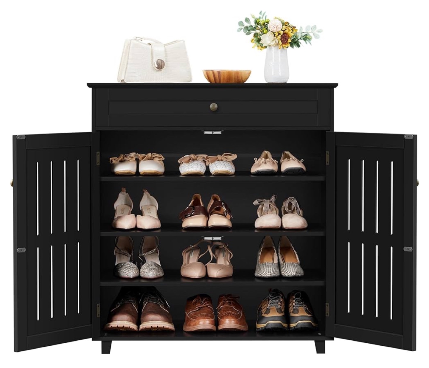 Black Shoe Cabinet with Drawer