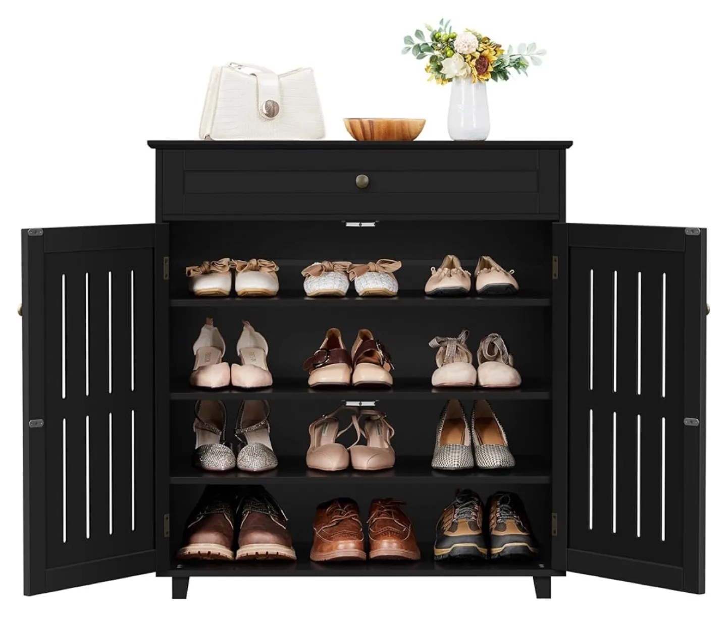 Black Shoe Cabinet with Drawer thumbnail