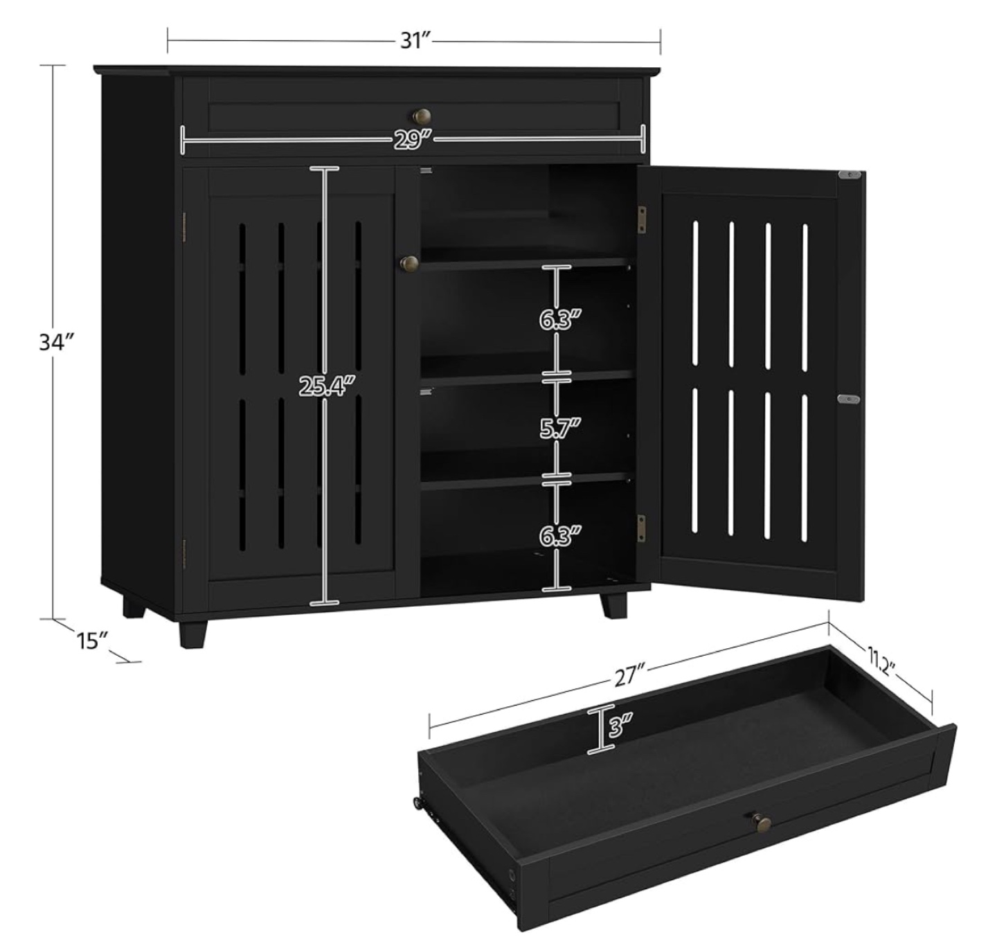 Black Shoe Cabinet with Drawer - photo 2