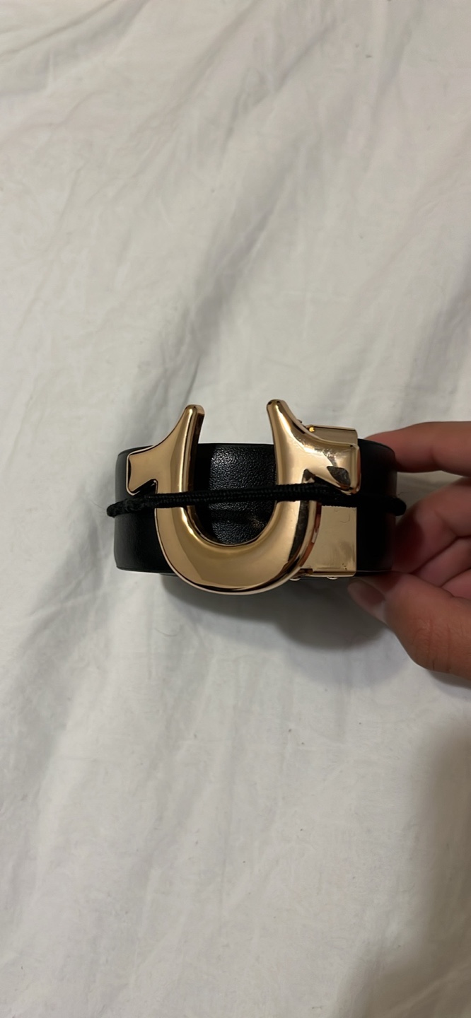 True Religion Black Leather Belt with Gold Buckle