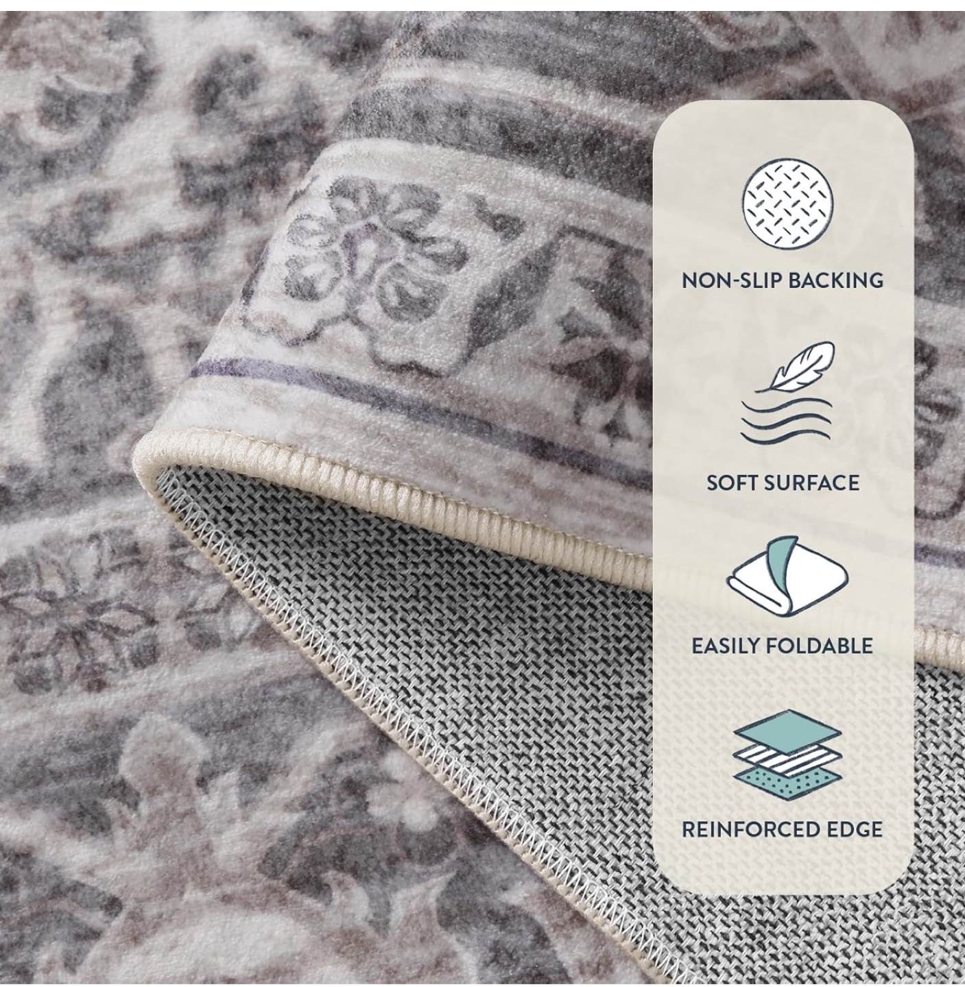 Elegant Runner Rug - Grey and Beige Floral Design - photo 2