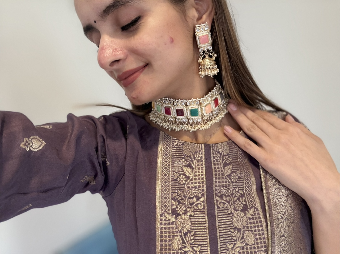 Multicoloured Gemstone Choker Necklace Set - photo 5