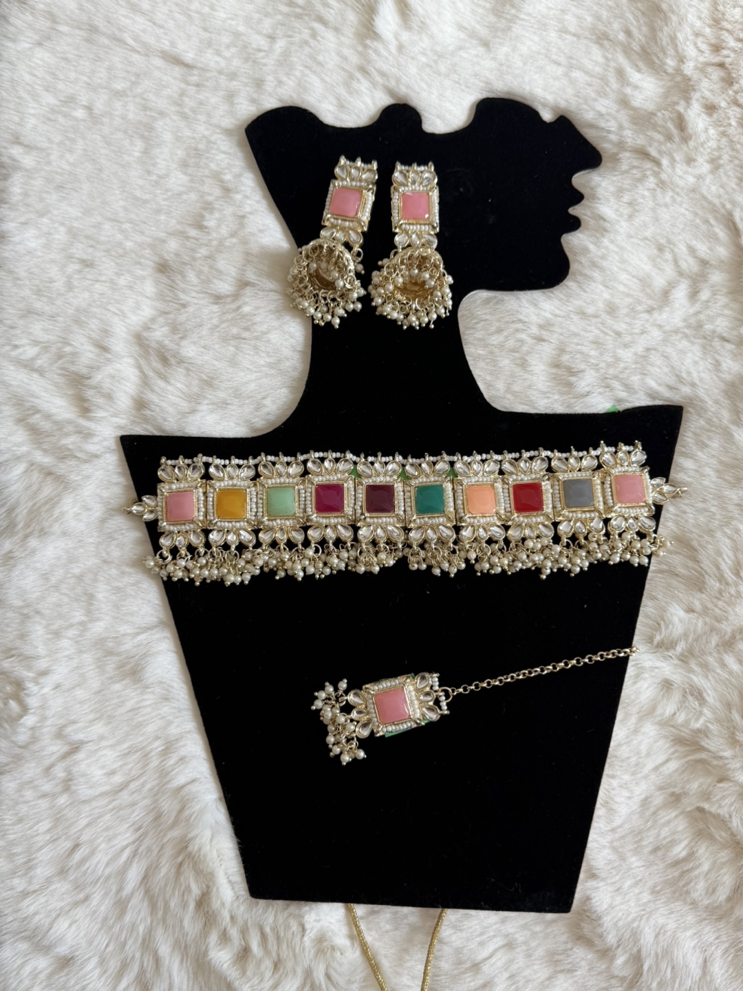 Multicoloured Gemstone Choker Necklace Set - photo 3