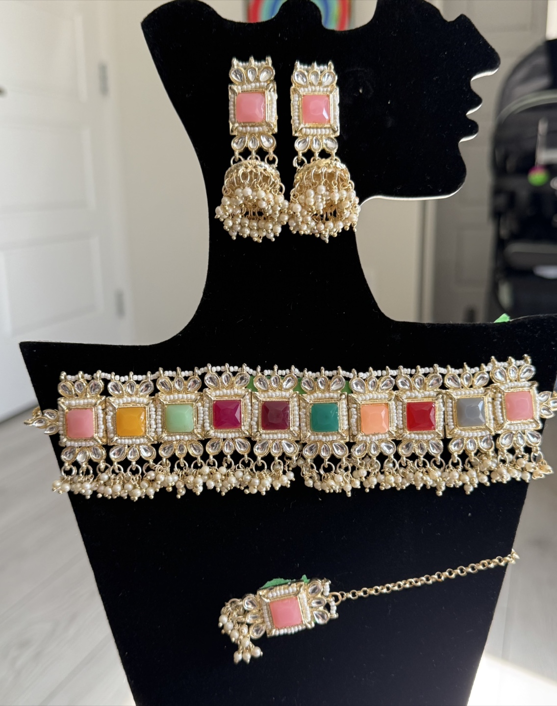 Multicoloured Gemstone Choker Necklace Set - photo 2