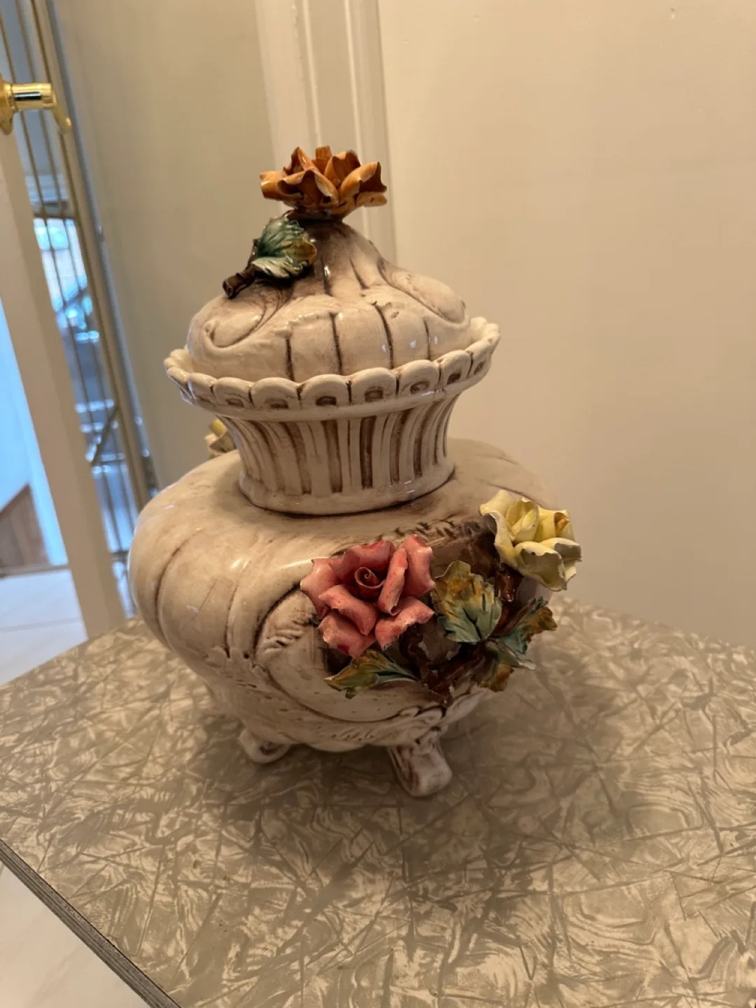 Vintage Italian Ceramic Urn with Floral Detail thumbnail