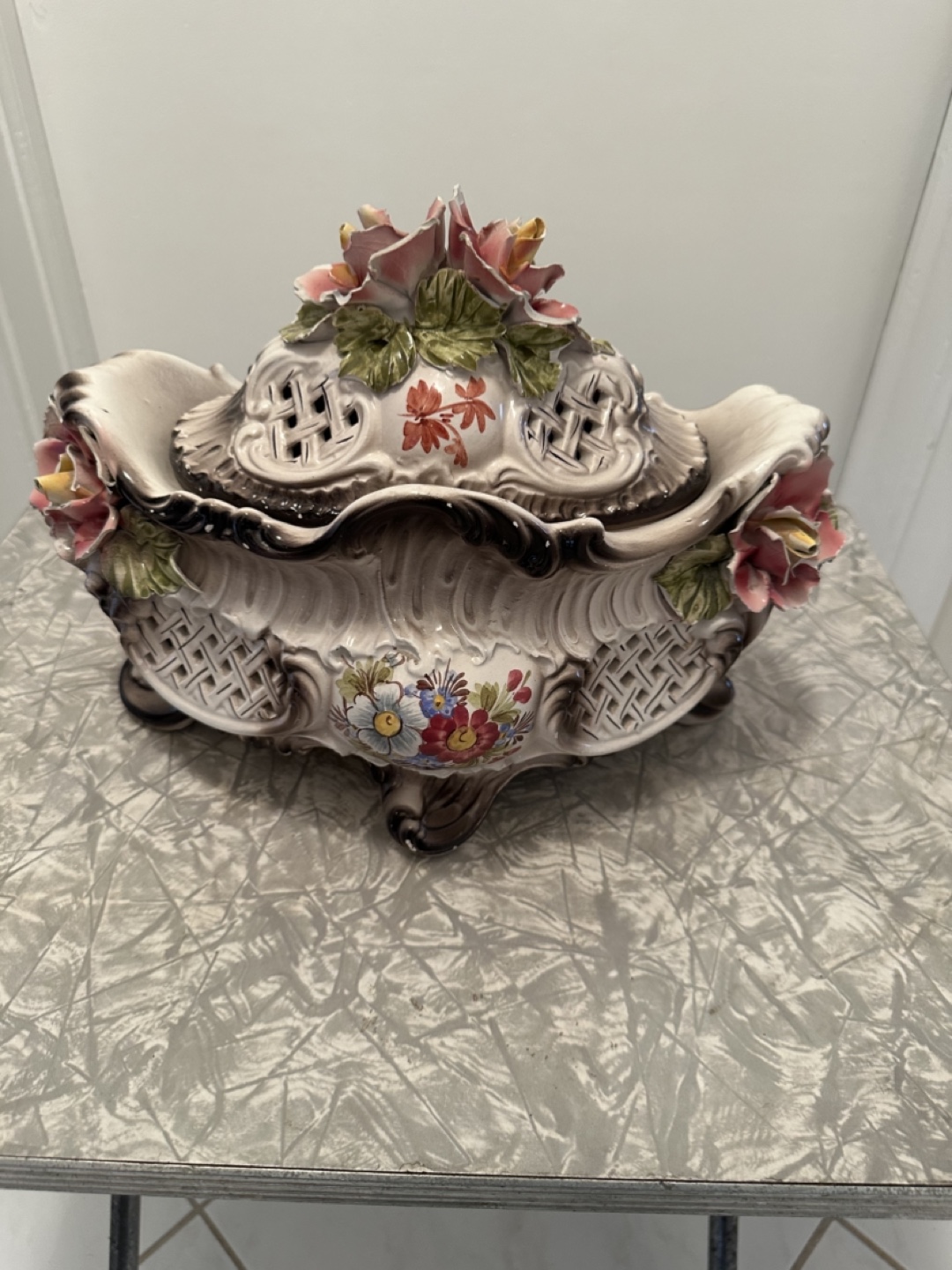 Vintage Italian Ceramic Covered Bowl