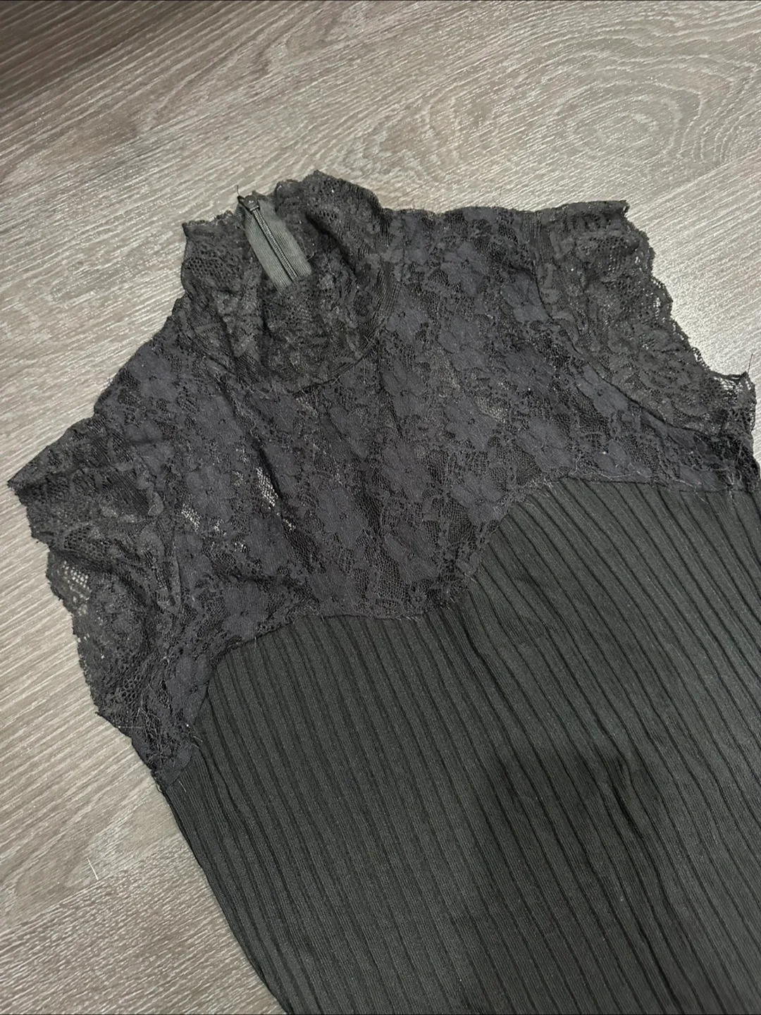 Black Lace Detail Ribbed Knit Top thumbnail
