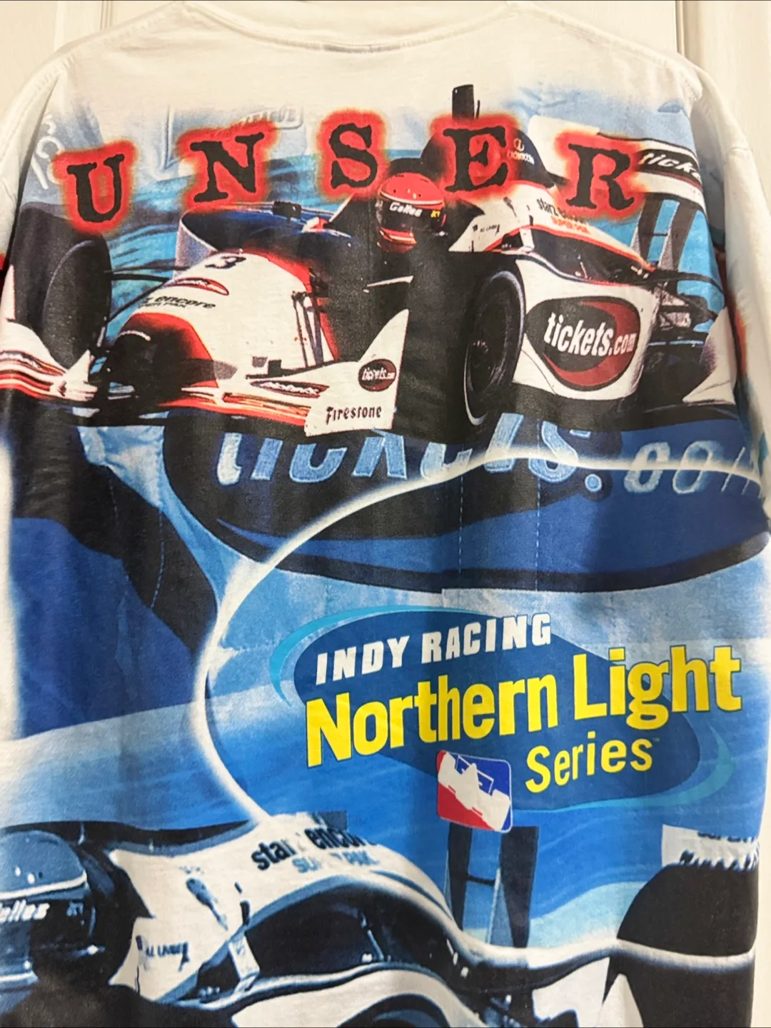 Vintage Unser Jr Indy Racing Northern Light Series T-Shirt image indicator(8)