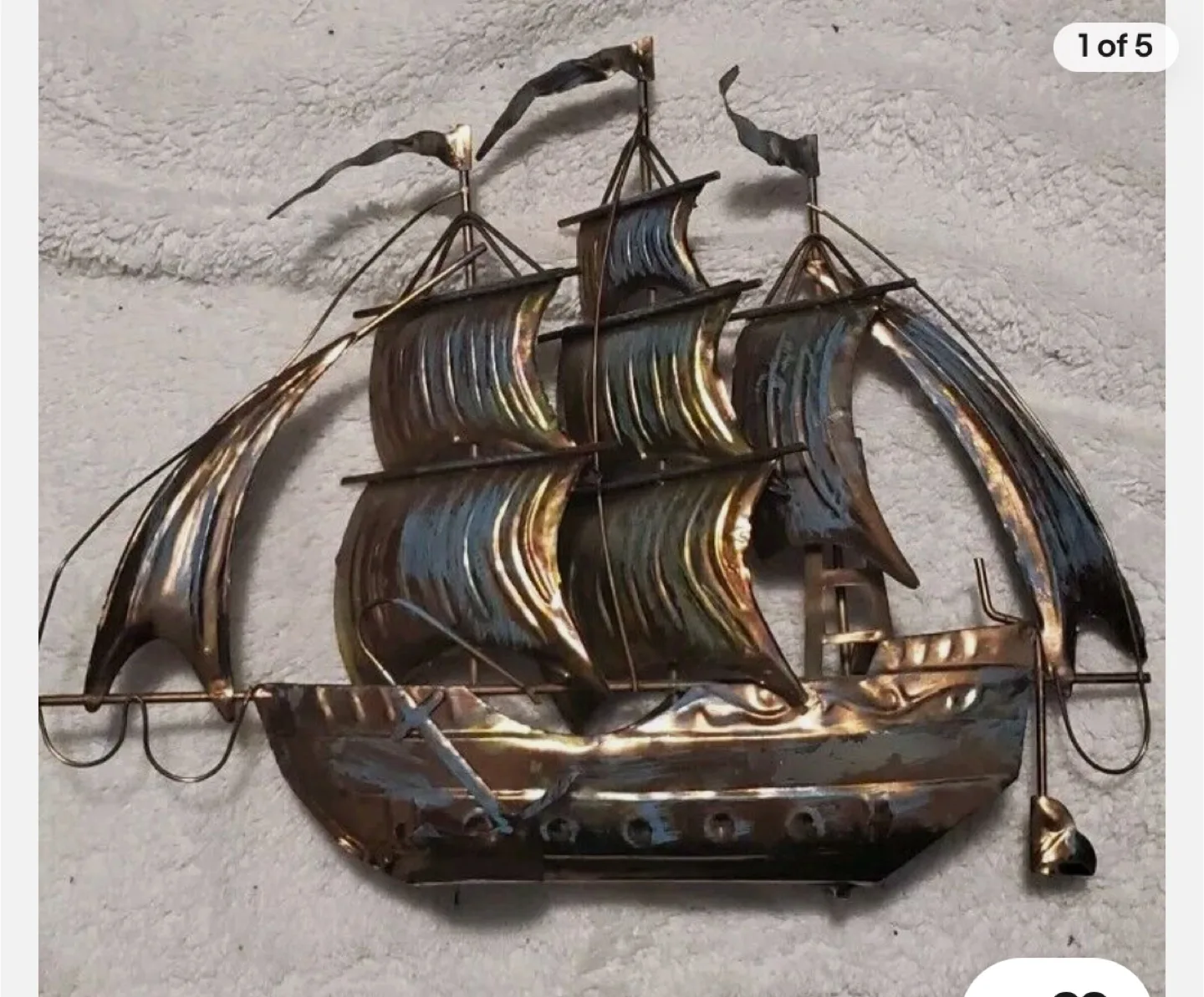 Mid-Century Brutalist Copper Sailing Ship Wall Hanging thumbnail