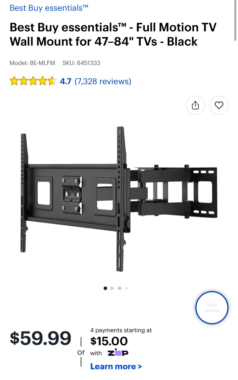 TV Wall Mount- full motion for 47-84" TV - photo 3