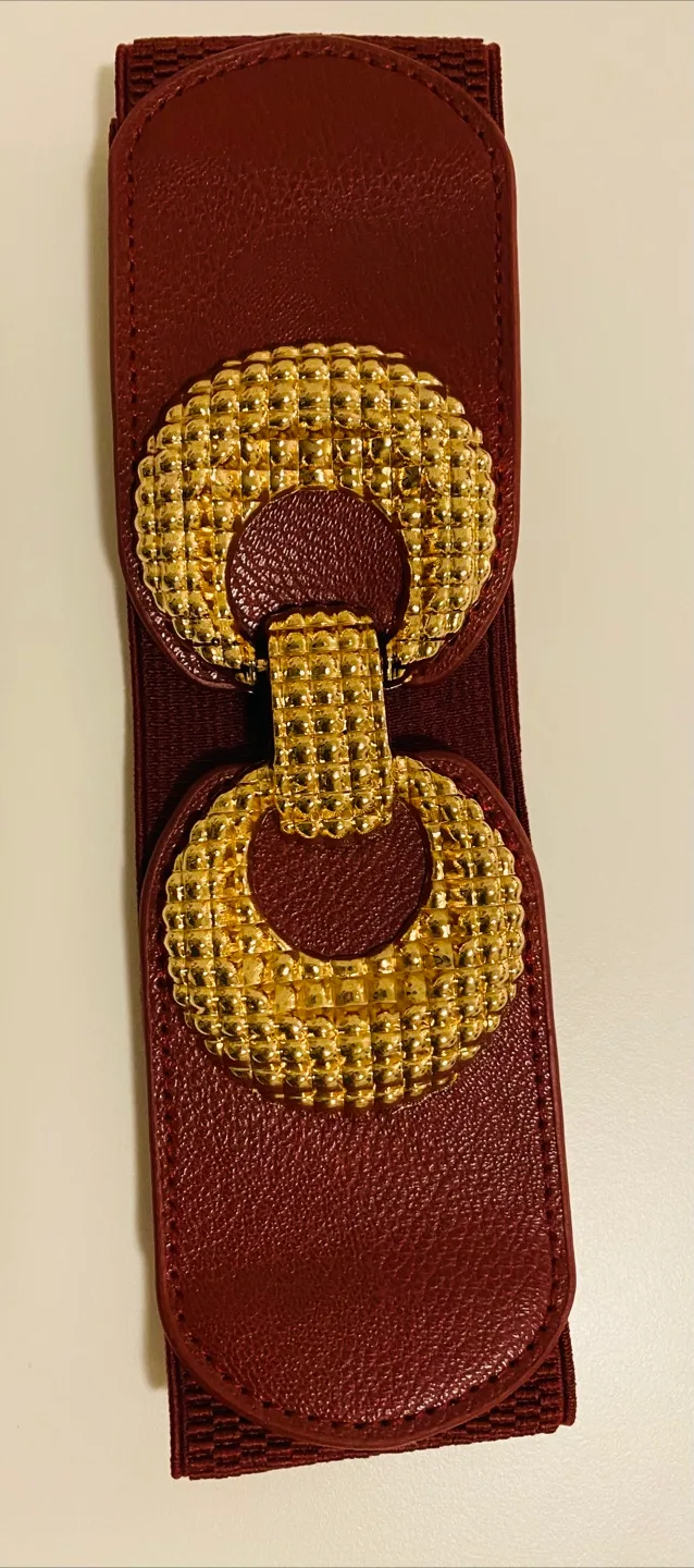 Burgundy Stretchy Belt with Gold Buckle thumbnail
