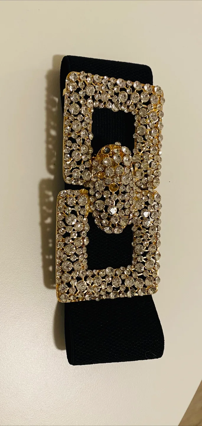 Black Stretchy Belt with Rhinestone Buckle thumbnail