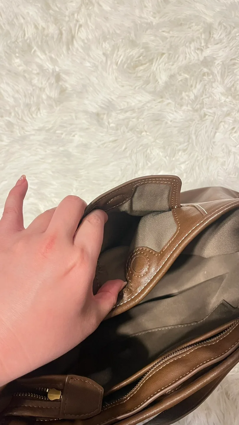 Brown Leather Shoulder Hobo Bag image indicator(6)