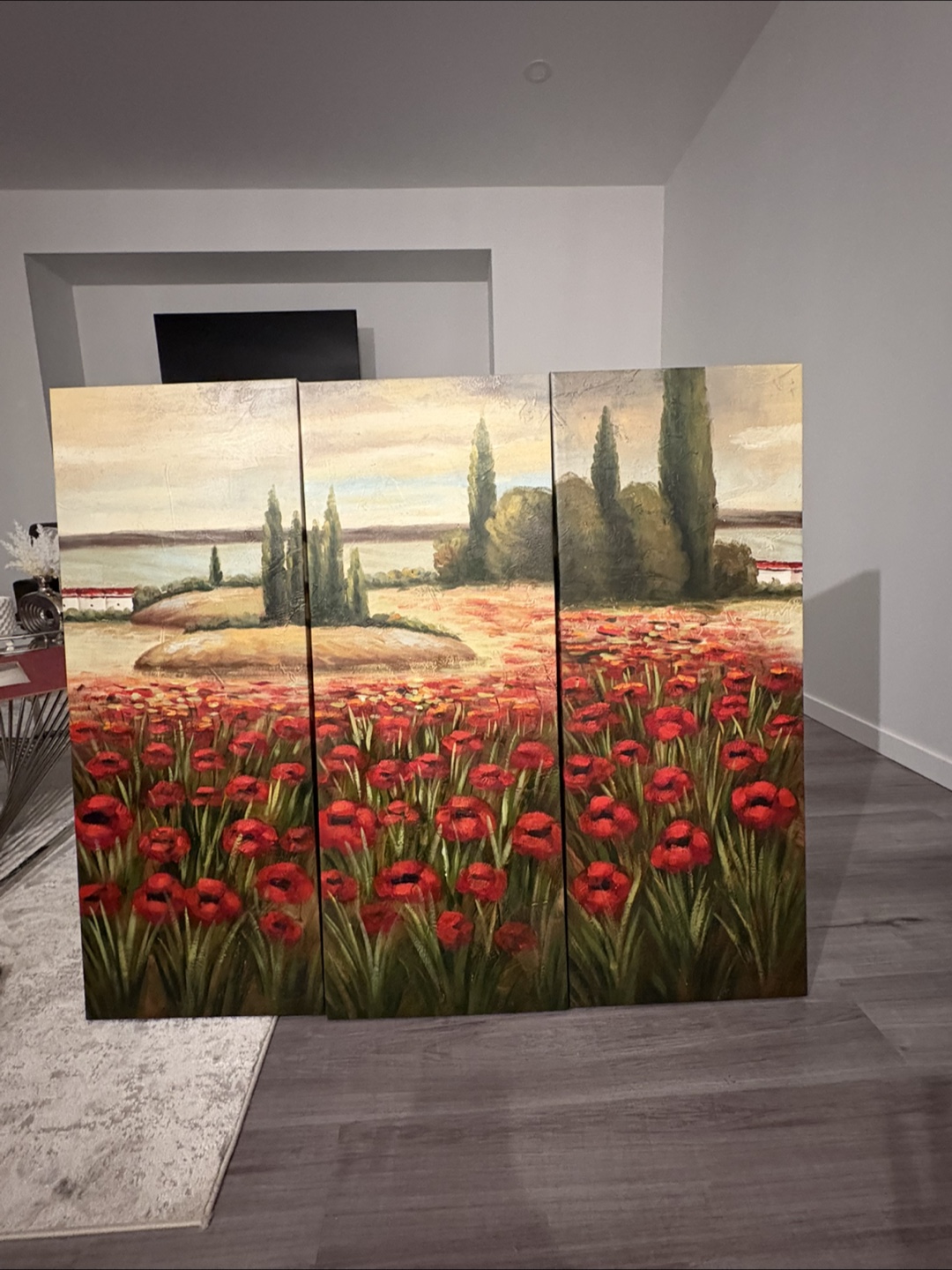 Triple Panel Poppy Field Canvas Wall Art