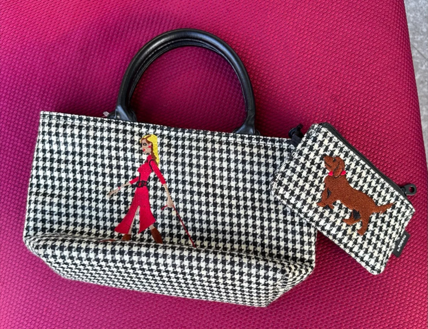 EUC Modella Houndstooth Handbag with Matching Zip Pouch thumbnail