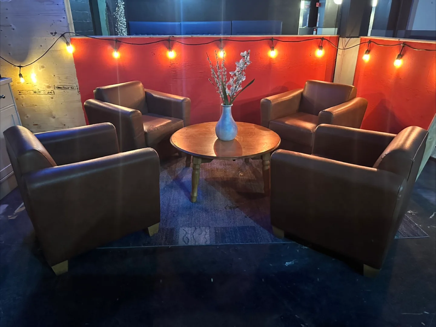 Set of Four Brown Leather Club Chairs with Coffee Table thumbnail