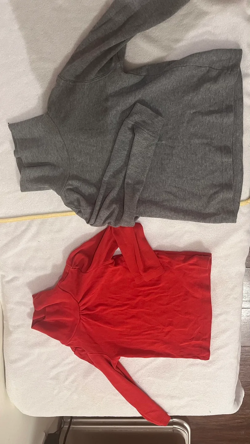 Two Women's Long Sleeve Turtleneck Tops - Grey & Red thumbnail