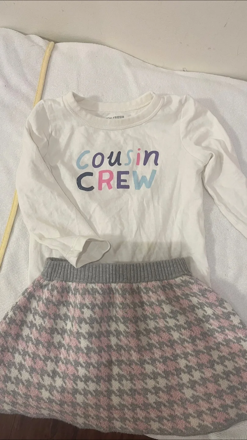 Girls' Cousin Crew Long Sleeve Shirt and Houndstooth Skirt Set thumbnail