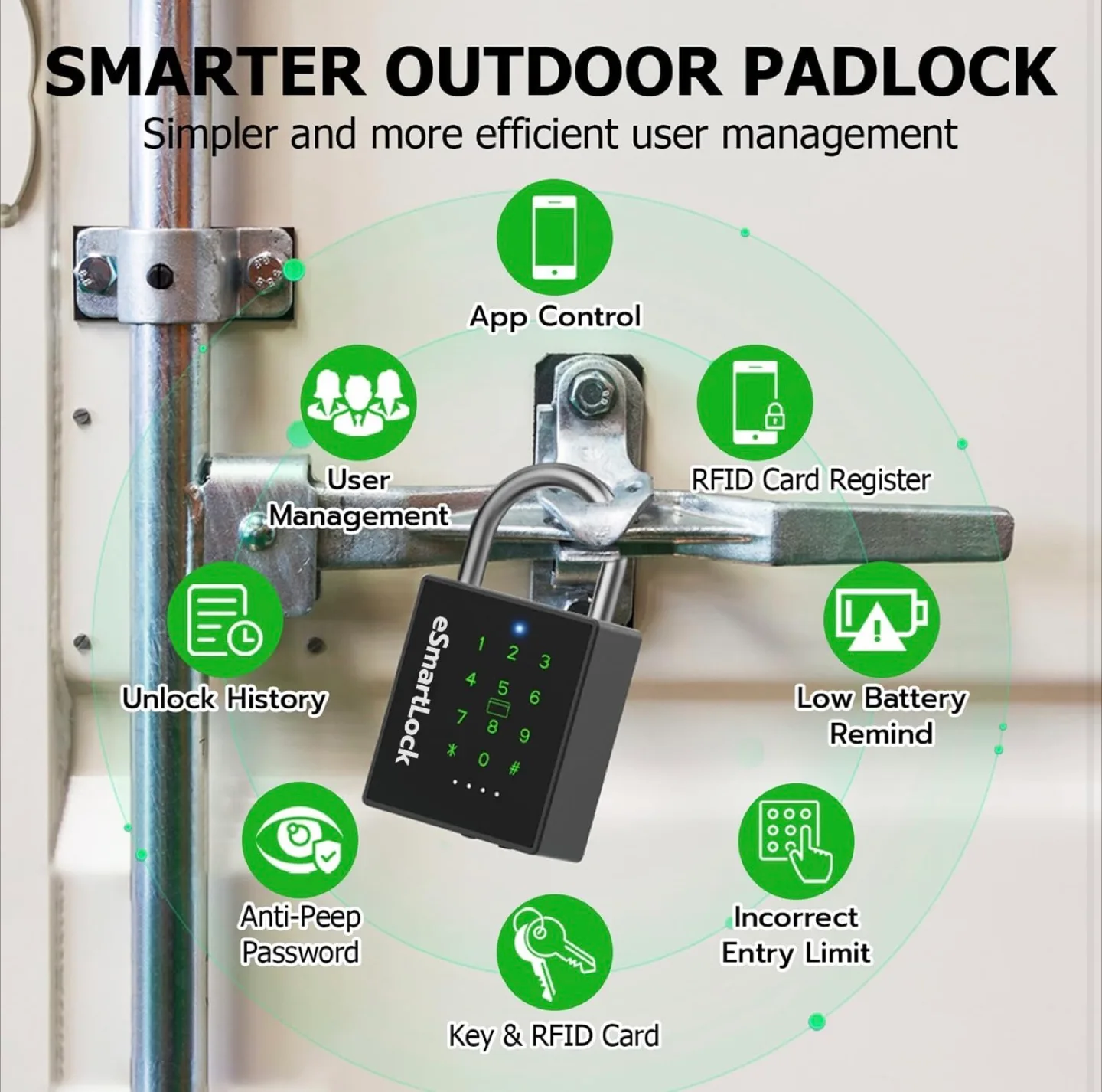 eSmartLock Smart Padlock with PIN Code image indicator(7)
