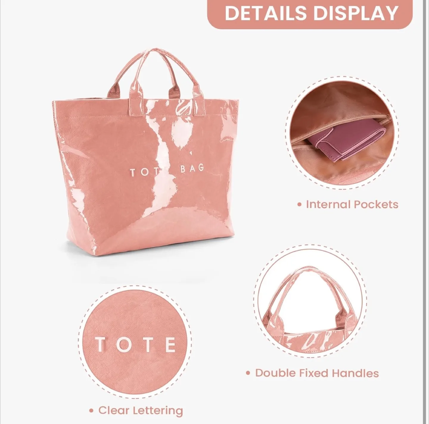 Pink Tote Bag with Internal Pocket image indicator(5)