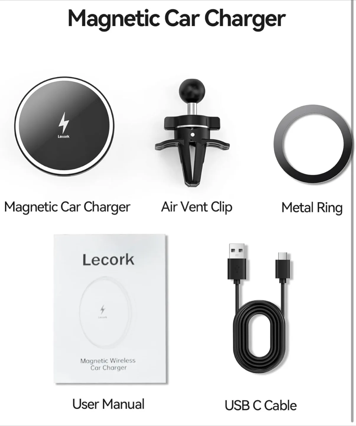 Lecork 15W Magnetic Wireless Car Charger with RGB Lighting image indicator(6)