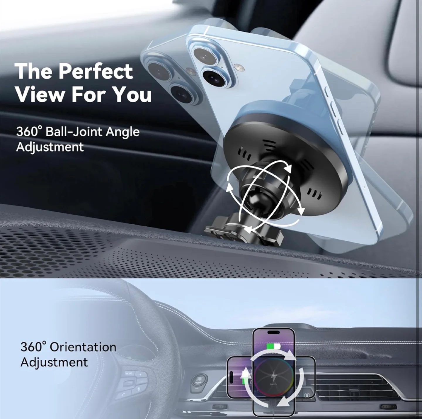 Lecork 15W Magnetic Wireless Car Charger with RGB Lighting image indicator(8)