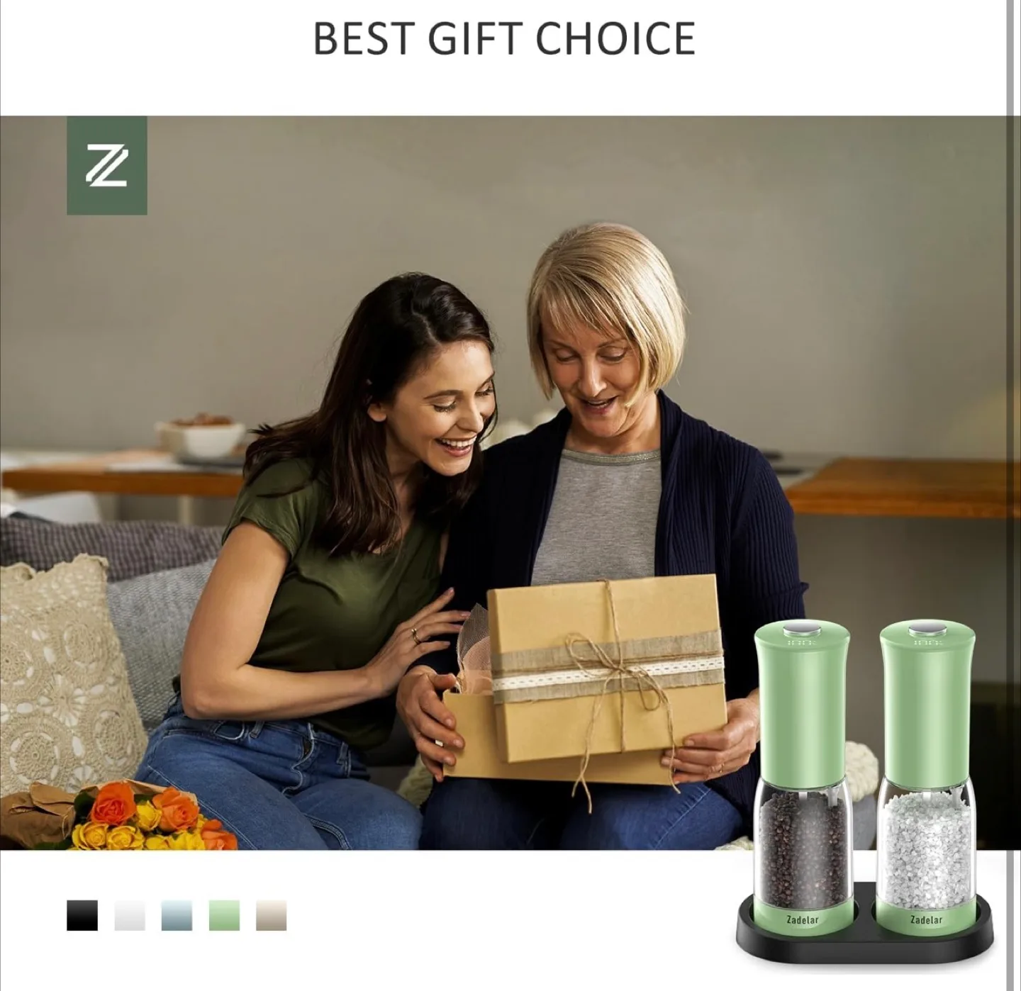 Zadeelar Electric Salt and Pepper Grinder Set - Rechargeable image indicator(4)
