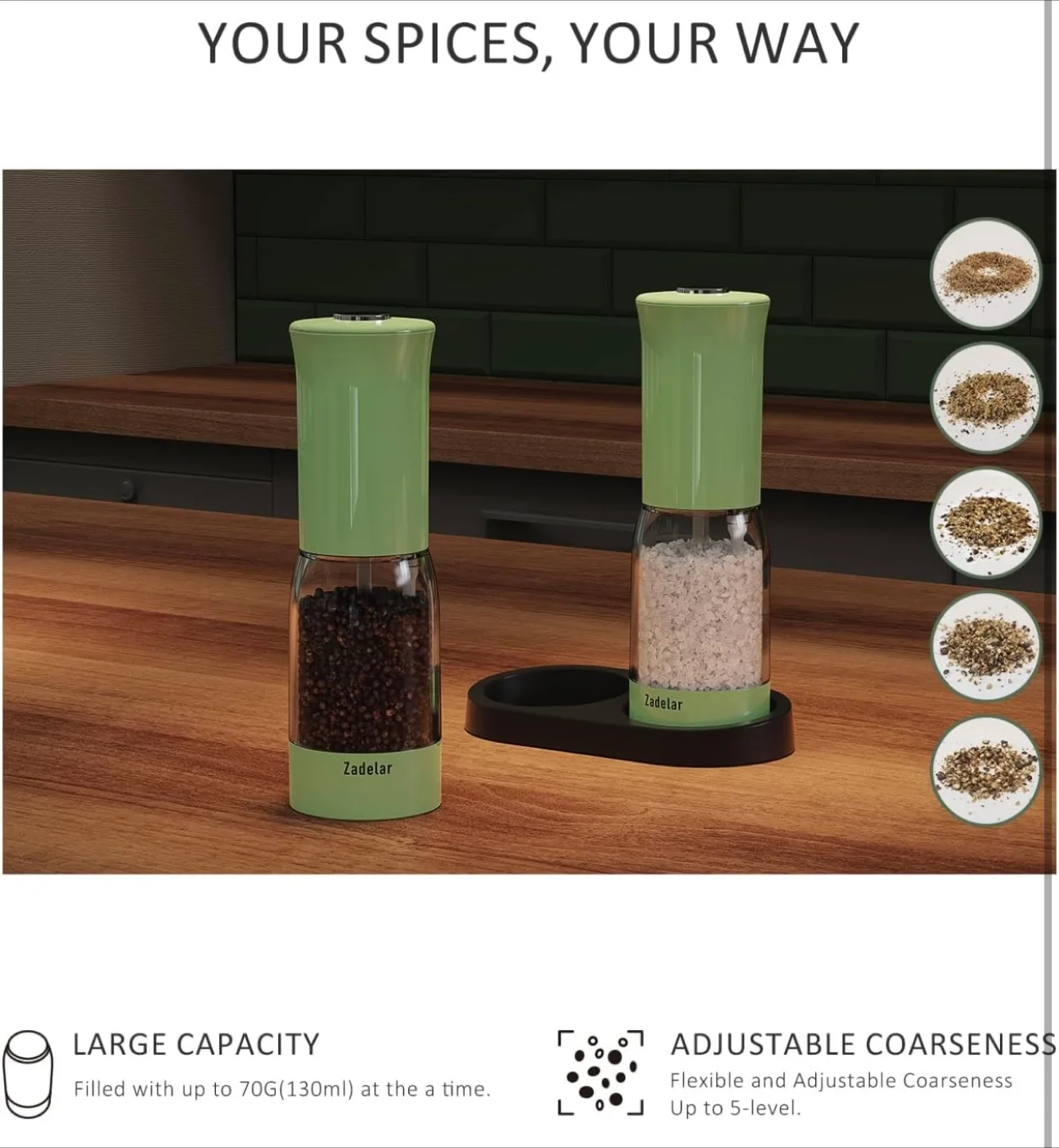Zadeelar Electric Salt and Pepper Grinder Set - Rechargeable image indicator(7)
