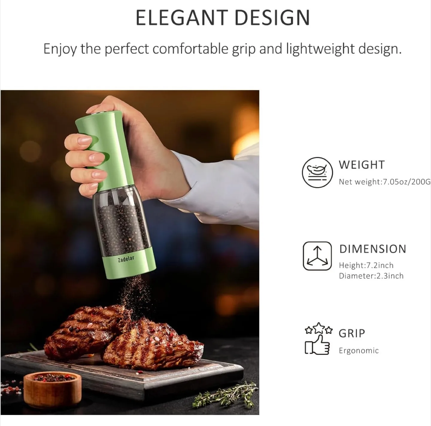 Zadeelar Electric Salt and Pepper Grinder Set - Rechargeable image indicator(9)