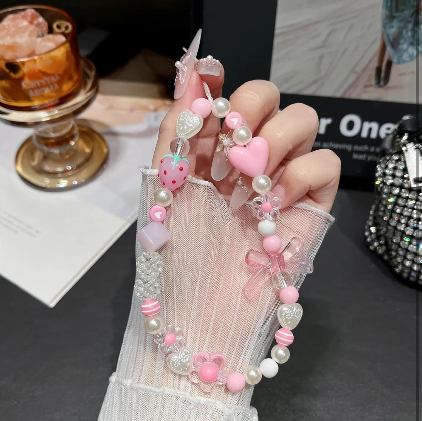 iPhone 16 Pro max Glitter Phone Case with Beaded Strap image indicator(4)