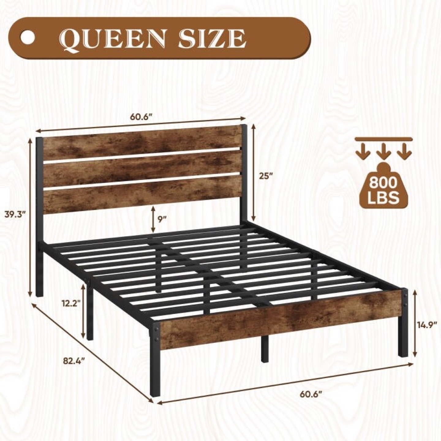Queen Size Wooden Bed Frame with Headboard - photo 5