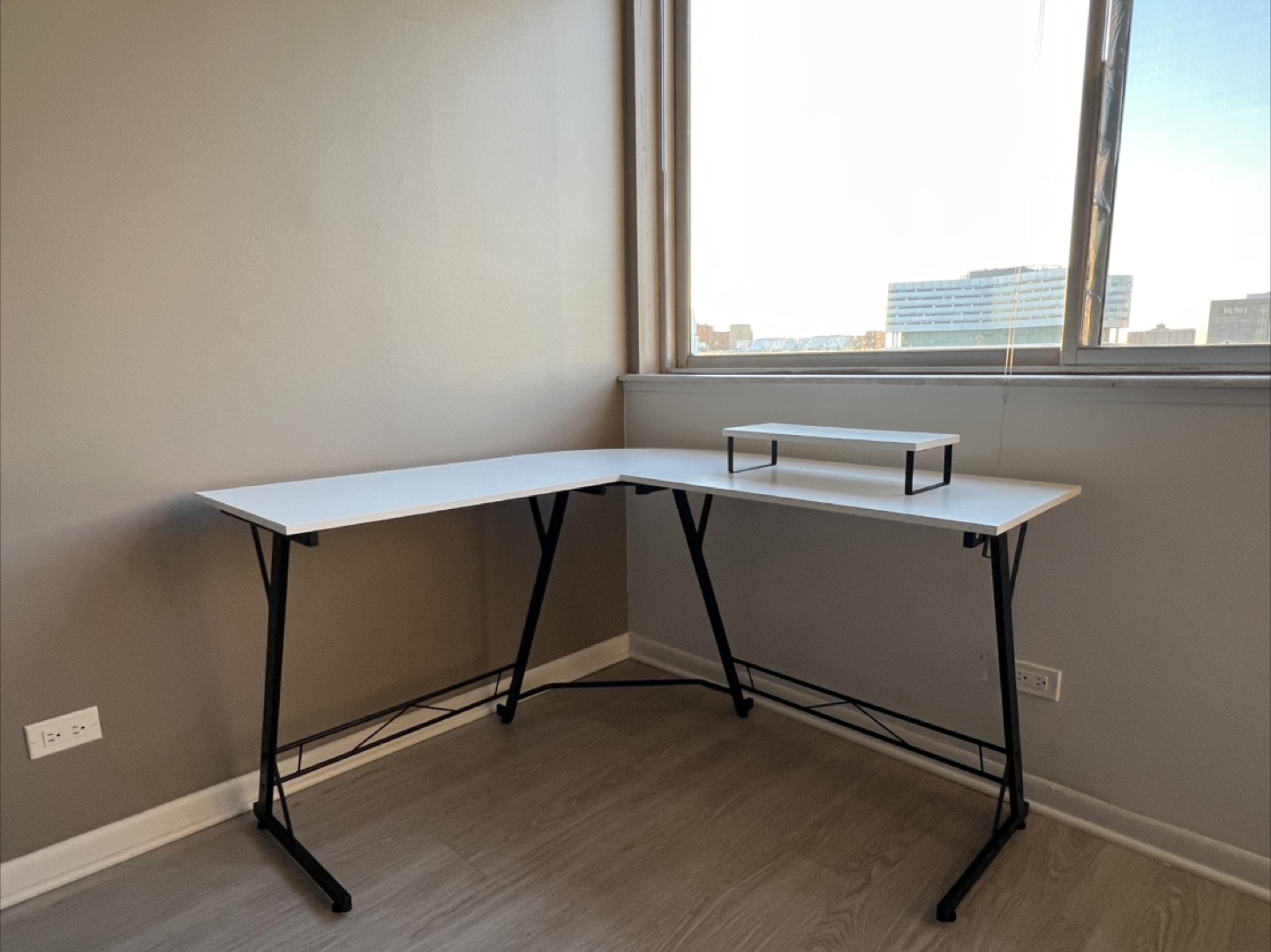 L-Shaped Computer Desk with Monitor Stand (Moving Out)