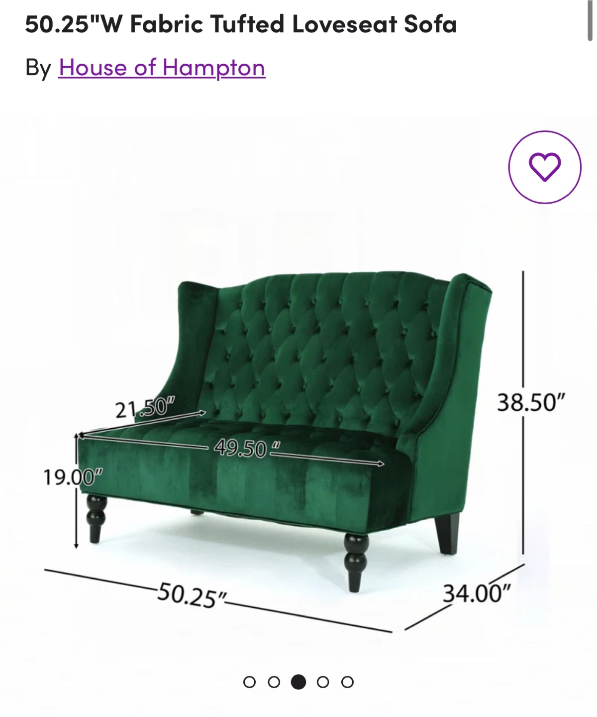 Green Velvet Loveseat - photo 3