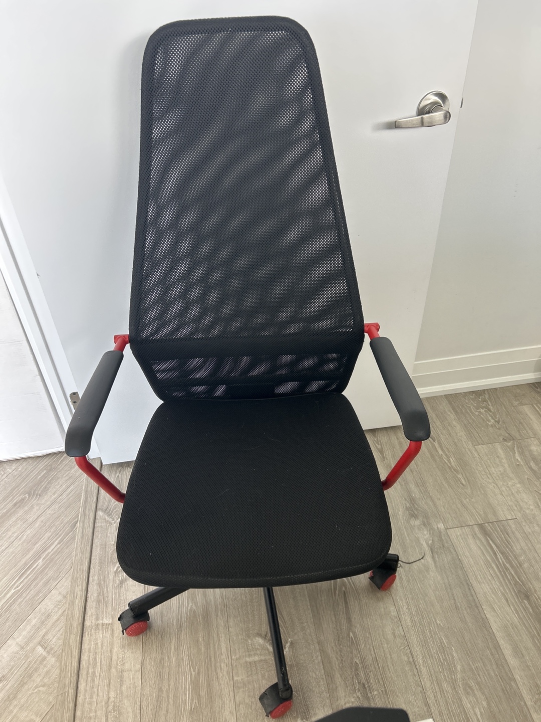 Black Mesh Office Chair with Red Accents