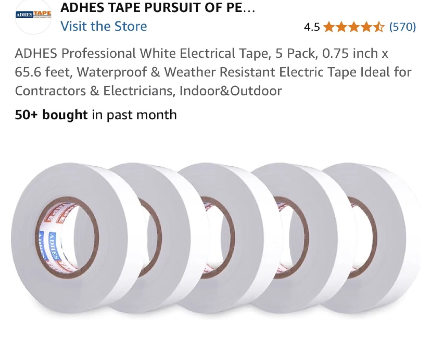 Adhes Tape Professional White Electrical Tape (10 rolls) image indicator(2)
