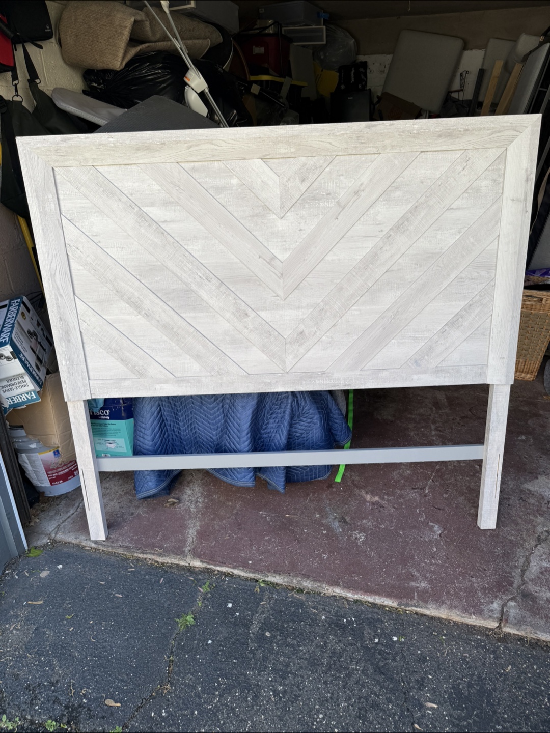 Queen bed frame  - White Chevron Design
