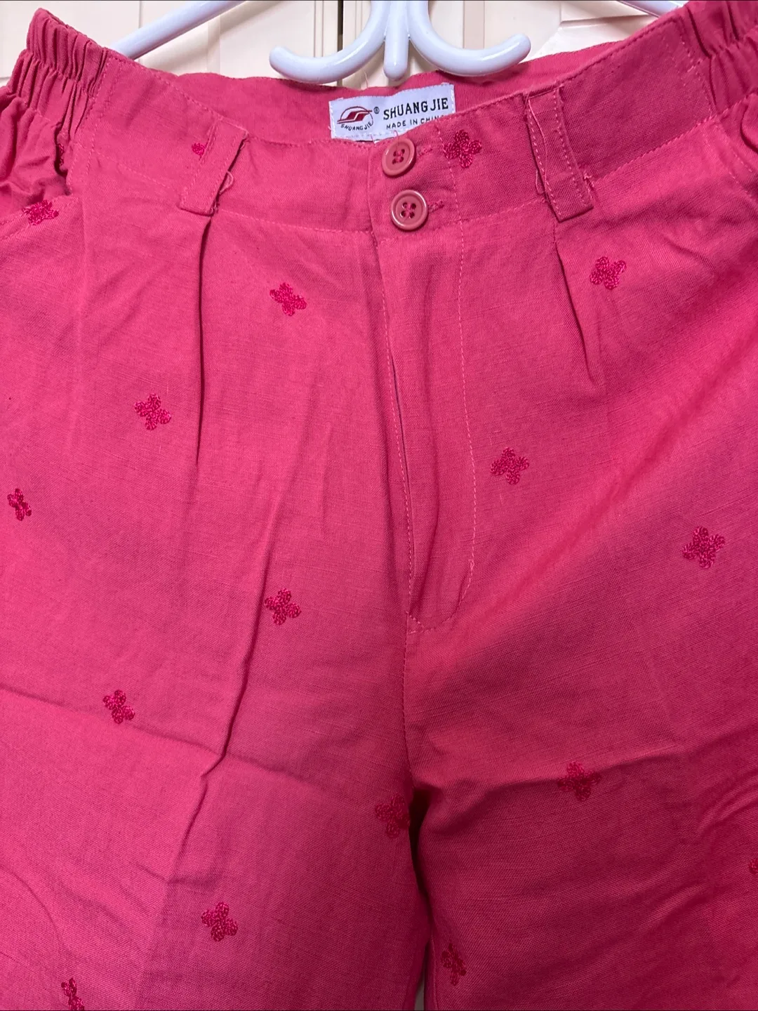 Pink embroidered cropped pants 100% Cotton image indicator(2)
