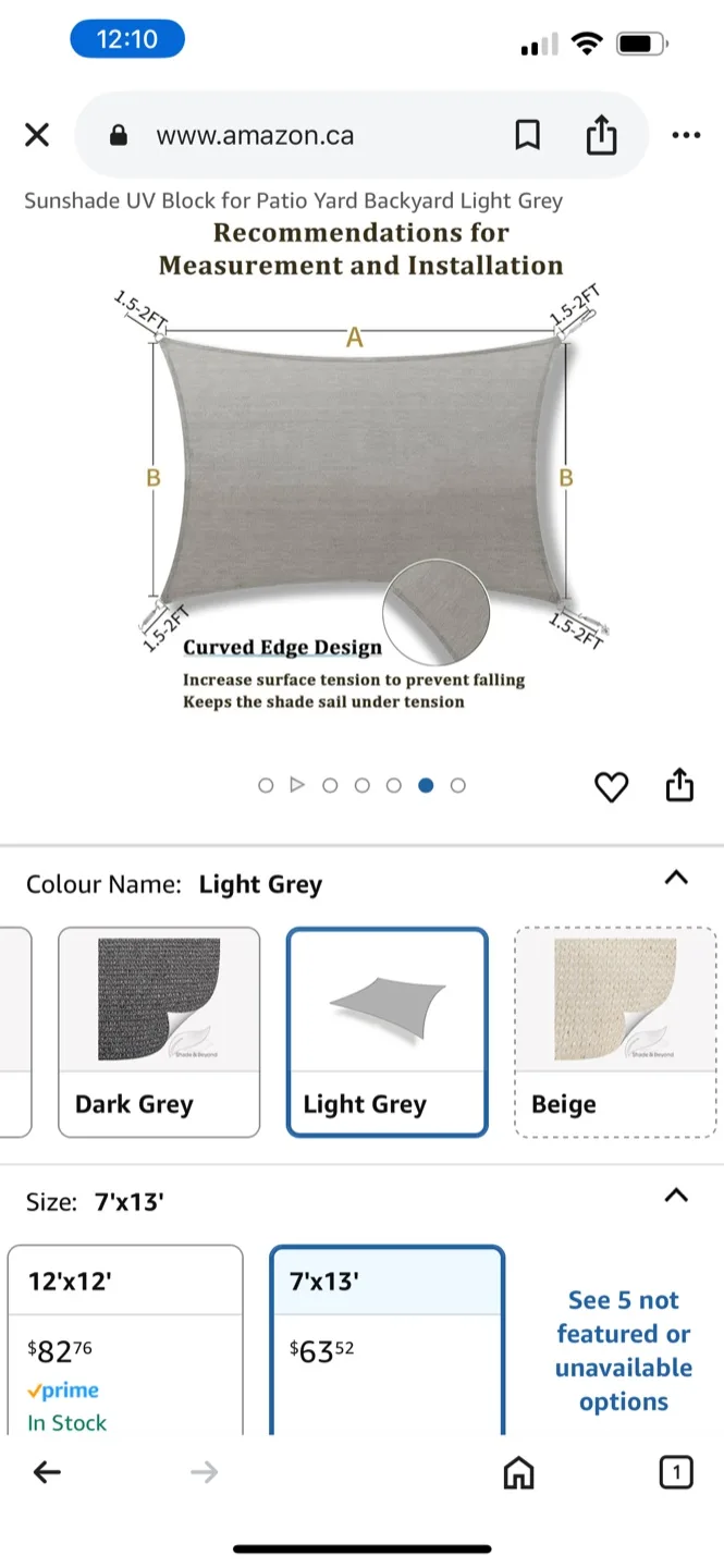 Shade Sail 7' x 13' Light Grey UV Block for Patio Backyard thumbnail